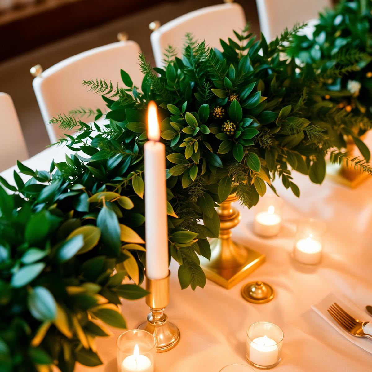 Premium wedding decor centerpiece with greenery and gold